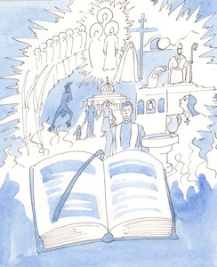 Hela den katolska tron finns i Missalet och firas i Liturgy, 2003 (w/c på papper) av Elizabeth Wang