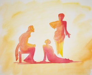 Kvinnan som älskar mycket och är mycket förlåten, 2001 (w/c på papper) av Elizabeth Wang