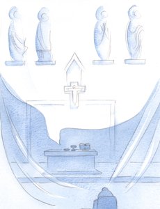 Sedan tog han min själ uppåt, på tysta vingar, in i sin egen "omedvetna" bön., 2001 (w/c på papper) av Elizabeth Wang