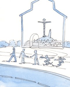 De som inte orkar gå till mässan gör sig skyldiga till mer än bara lättja, i Guds ögon, 2004 (w/c på papper) av Elizabeth Wang
