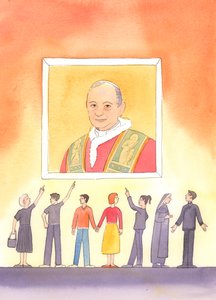 De som motsätter sig kyrkans legitima undervisningsauktoritet och utvecklar en vana att trotsa, kanske utan att inse det, trotsar Kristus själv, 2003 (w/c på papper) av Elizabeth Wang