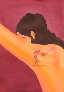 De som slår mot kyrkans lärare och undervisning slår ett slag mot Kristus som är kyrkans huvud, hans kropp, 2002 (w/c på papper) av Elizabeth Wang