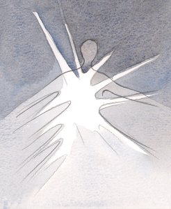 Genom en själs självutgivande agerar Gud till det goda genom den själen och utgjuter sin nåd och välsignelser., 2001 (w/c på papper) av Elizabeth Wang