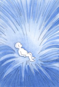 Genom dopet hälls Gudomligt liv i ett barns hjärta och sprider sig till andra, 2001 (w/c på papper) av Elizabeth Wang