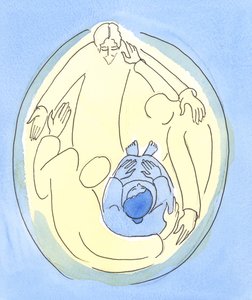 Genom att vara helt förenad i kärlek till den heliga treenigheten, genom att göra Guds vilja och älska alla dem han älskar, 2004 (w/c på papper) av Elizabeth Wang