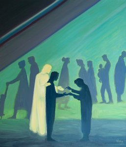 Genom våra minsta ord och handlingar visar Kristus sin kärlek till andra människor, 2000 (olja ombord) av Elizabeth Wang