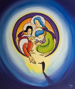Genom omvändelse och tro på Kristus tillåter vi honom att dra oss in i hjärtat av den heliga treenigheten, 2001 (olja ombord) av Elizabeth Wang