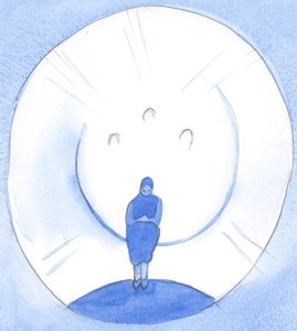 Genom de heliga sakramenten tar vi emot himmelsk nåd och förs som om vi till "kanten" av himlen, andas Kristi luft, 2002 (w/c på papper) av Elizabeth Wang
