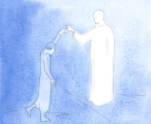 Att låta sig ledas av Kristus, av hans Ande, är att vara som en dansare som litar på att hennes partner vägleder henne varje rörelse, 2001 (w/c på papper) av Elizabeth Wang