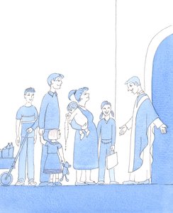 Yrken har en "fröbädd": där familjer tror och utövar tron, älskar Kristus och hans kyrka, lyder sina präster och fostrar sina barn, som de borde, att vårda sitt andliga arv, 2005 (akvarell på papper) av Elizabeth Wang