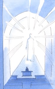 Vi hörde att "Herren? Uppfostrar de fattiga? att sätta dem i sällskap med prinsar". Då var Kristus, himlens prins, bland oss, 2002 (w/c på papper) av Elizabeth Wang