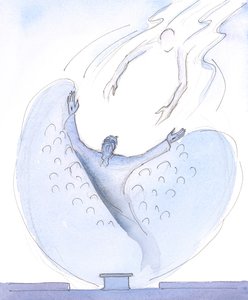 Vi har en häpnadsväckande kraft när vi ber med Jesus, i det heliga mässoffret, 2004 (w/c på papper) av Elizabeth Wang