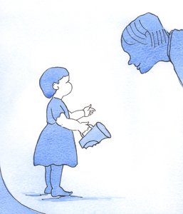 Vi måste stå inför Guds blick som småbarn som är ångerfulla men också modiga och förtroendefulla, 2003 (w/c på papper) av Elizabeth Wang
