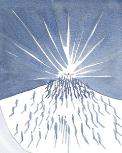Vi bad Kristi bön, klamrade oss fast vid honom vid mässan, skyddade av hans härlighet, beroende av hans helighet., 2001 (w/c på papper) av Elizabeth Wang