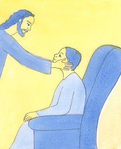 Vi bör aldrig tvivla på Kristi kärlek. Han förlåter alla våra synder och misslyckanden om vi vänder oss till honom med tillit och ånger., 2004 (w/c på papper) av Elizabeth Wang