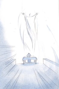 Vilken högtid är Kristi offer av sig själv på altaret; Hans änglar är glada över sin uppståndne Herres härlighet., 2001 (w/c på papper) av Elizabeth Wang