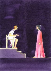 "Vad är sanning?" sa Pilatus till Jesus, 2001 (w/c på papper) av Elizabeth Wang