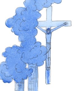 När Kristus hängde på korset i plåga var han medveten om alla mänskliga tragedier från livets början till slutet - inklusive lidanden för dem den 9/11, 2003 (w/c på papper) av Elizabeth Wang