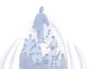 När en själ erbjuder allt, till hyllning till Fadern, dras allt i det livet uppåt, av Gud till sig själv., 2001 (w/c på papper) av Elizabeth Wang