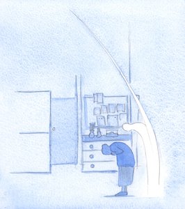Närhelst jag böjer mig inför den heliga treenigheten, gör min helige ängel detsamma, precis som han ekar varje vördnadsfullt korstecken, 2002 (w/c på papper) av Elizabeth Wang