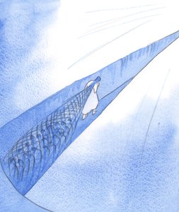 Vem är bättre än en ångerfull syndare på att bestämt dra med sig andra, bort från det onda och mot himlen?, 2002 (w/c på papper) av Elizabeth Wang