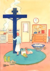 Den som tillber Kristus vid mässan och vill förbli med honom i ande hela dagen, kan genom honom frambära beröm och tack till Fadern hela dagen, 2003 (w/c på papper) av Elizabeth Wang