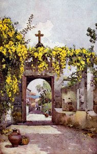En kapelldörr (färg litho) av Ella Du Cane