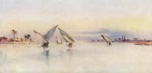 En grå dag på Nilen (färg litho) av Ella Du Cane