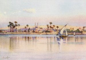 Kairo och citadellet från Giza (färg litho) av Ella Du Cane
