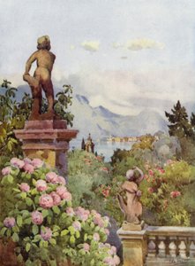 Hortensior, Isola Bella, Lago Maggiore (färg litho) av Ella Du Cane