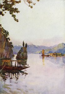 The Point of Bellagio, Comosjön (färg litho) av Ella Du Cane