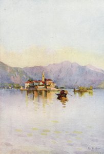 Isola Pescatori och Sasso di Ferro, Lago Maggiore (färg litho) av Ella Du Cane