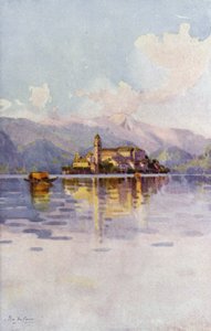 San Giulio Island, Lake Orta (färg litho)