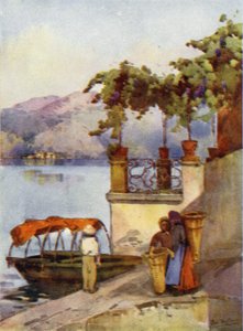 Leaving the Market (färg litho) av Ella Du Cane