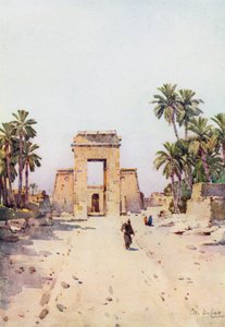 The Gateway of Euergetes, Karnak (färg litho) av Ella Du Cane