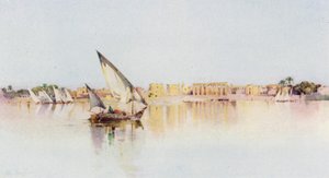 Luxors tempel, från Nilens västra strand (färg litho) av Ella Du Cane