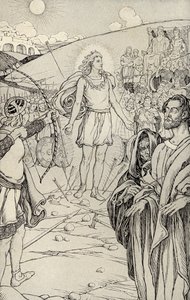 Varje pil överskrider hans huvud, illustration från "Myths from Many Lands", publicerad 1912