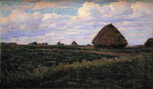 Höstackar i ett grönt fält (olja på duk) av Elmer Boyd Smith