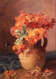 Ett stilleben med väggblommor i en stengodskanna av Eloise Harriet Stannard