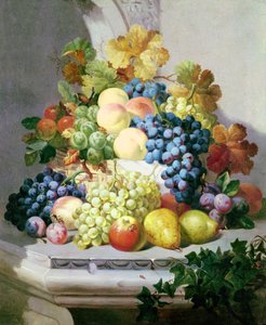 Stilleben med vindruvor och päron