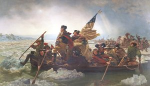 Washington korsar Delaware; julen 1776; sent 1800-tal (oleograf) av Emanuel Gottlieb after Leutze