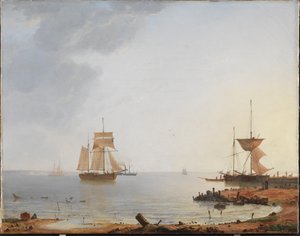 Fartyg utanför Själlands kust. Morgon
