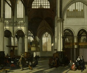 Interiör av Oude Kerk i Amsterdam, vy genom tvärskeppet mot norr av Emanuel de Witte
