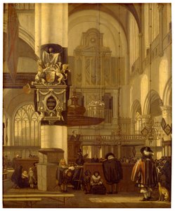 Interiör av en kyrka (olja på panel) av Emanuel de Witte
