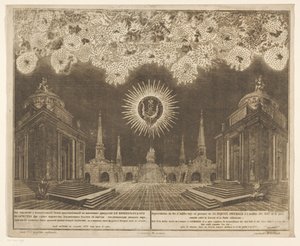 Vuurwerk in Moskou bij de viering van het einde van de Russisch-Turkse Oorlog, 1775 (akt IV) Representation of Fireworks, avfyrad i närvaro av Hans kejserliga majestät i samband med firandet av freden mellan Ryssland och den osmanska porten (serie av Emel