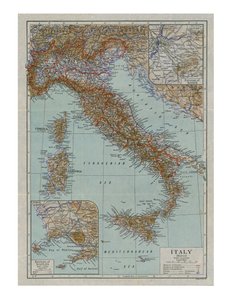 Karta över det moderna Italien, c1910-talet.