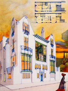 House Design, c.1905-6 (akvarell och penna på papper) av Emiel van Averbeke