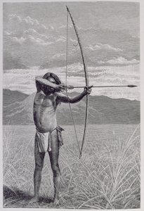 En Veddah från Ceylon som skjuter med båge, från "The History of Mankind", Vol.III, av Prof. Friedrich Ratzel, 1898. av Emil Schmidt
