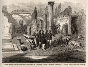 Utgrävningen av Pompeji, under ledning av inspektör Fiorelli, illustration från "Pompei et les Pompeiens", av Edouard Charton