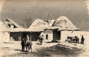 En karavanserai i Tasjkent, Uzbekistan, illustration från 